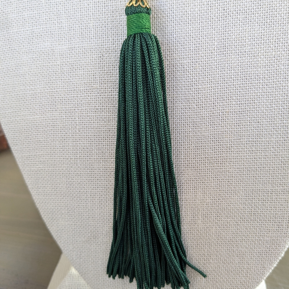 Cloisonné Lotus Pendant Necklace Green Purple Tassel Statement Boho Vintage - Picture 5 of 6